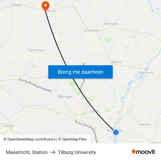 Maastricht, Station to Tilburg University map