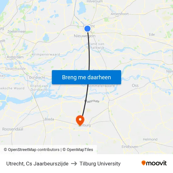 Utrecht, Cs Jaarbeurszijde to Tilburg University map
