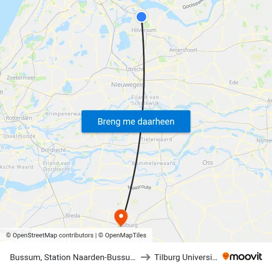 Bussum, Station Naarden-Bussum to Tilburg University map