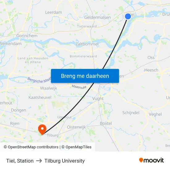 Tiel, Station to Tilburg University map