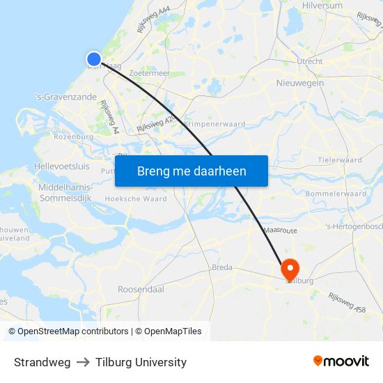 Strandweg to Tilburg University map