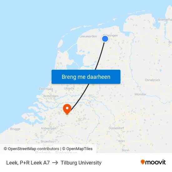 Leek, P+R Leek A7 to Tilburg University map