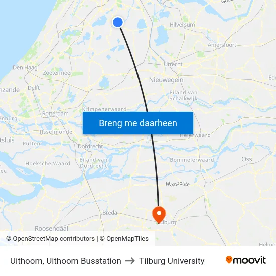 Uithoorn, Uithoorn Busstation to Tilburg University map