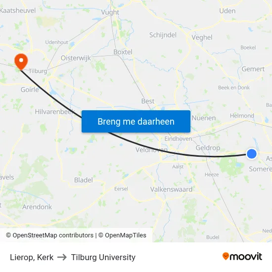 Lierop, Kerk to Tilburg University map