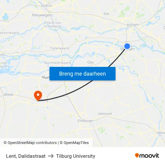 Lent, Dalidastraat to Tilburg University map