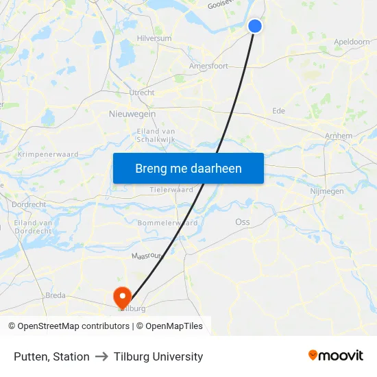 Putten, Station to Tilburg University map
