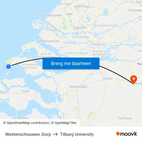 Westenschouwen, Dorp to Tilburg University map