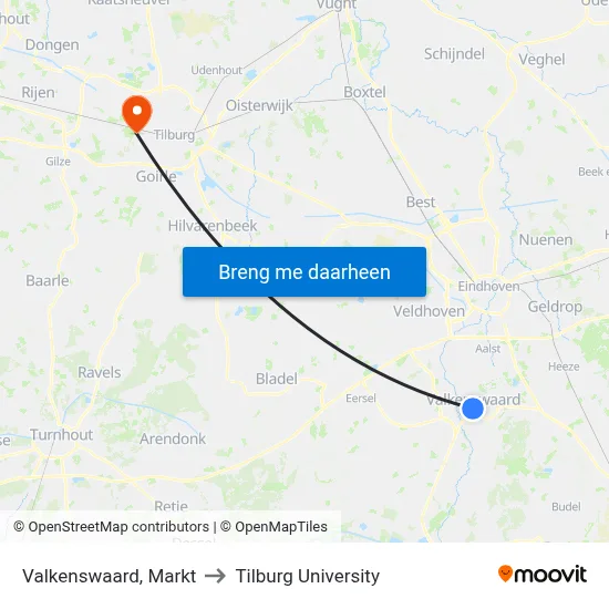 Valkenswaard, Markt to Tilburg University map