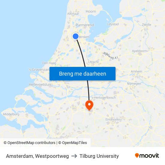Amsterdam, Westpoortweg to Tilburg University map