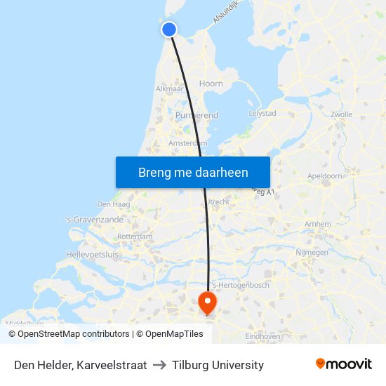 Den Helder, Karveelstraat to Tilburg University map