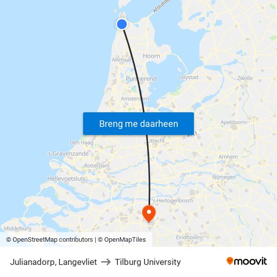 Julianadorp, Langevliet to Tilburg University map