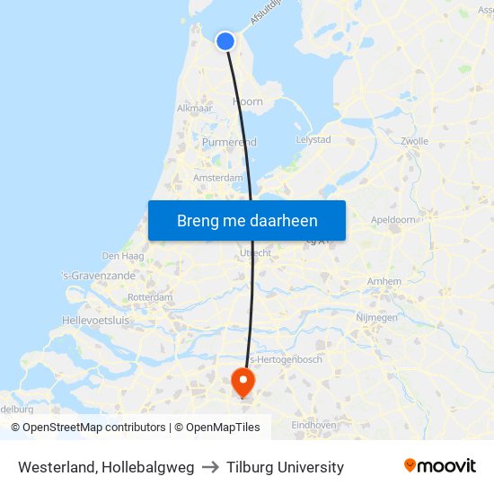 Westerland, Hollebalgweg to Tilburg University map
