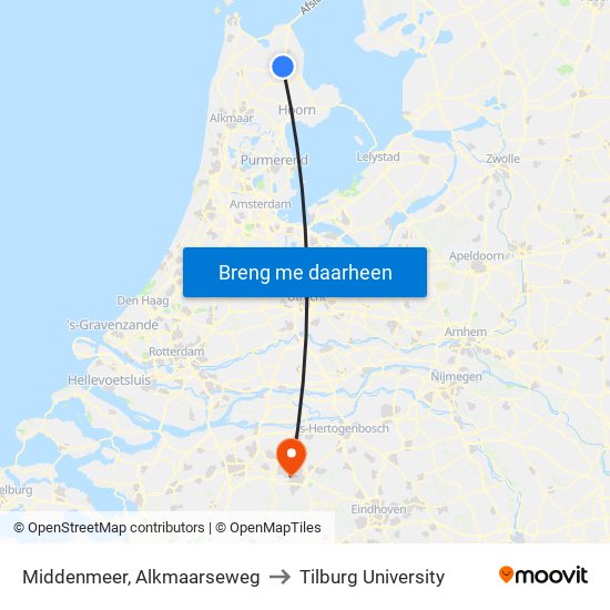 Middenmeer, Alkmaarseweg to Tilburg University map