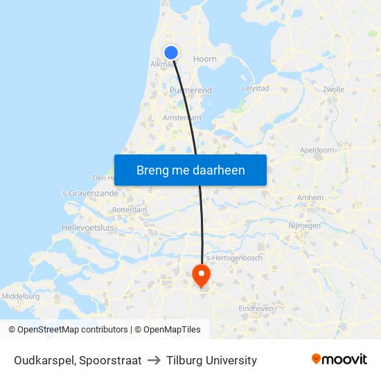 Oudkarspel, Spoorstraat to Tilburg University map