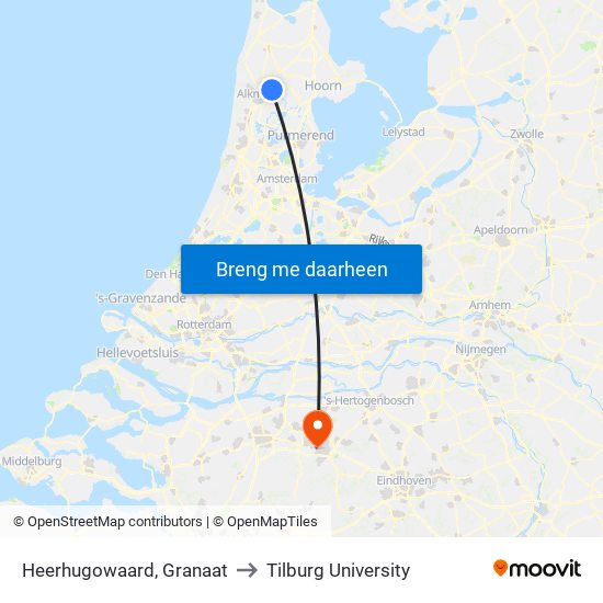 Heerhugowaard, Granaat to Tilburg University map