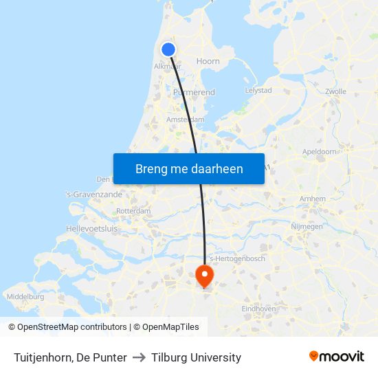 Tuitjenhorn, De Punter to Tilburg University map