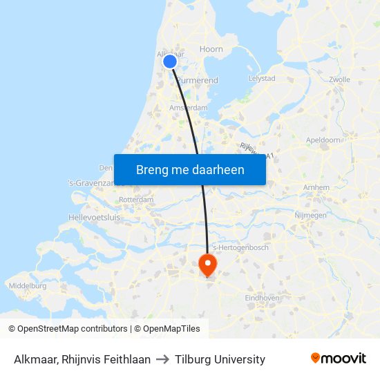 Alkmaar, Rhijnvis Feithlaan to Tilburg University map