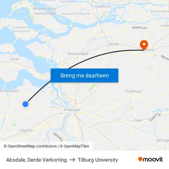 Absdale, Derde Verkorting to Tilburg University map