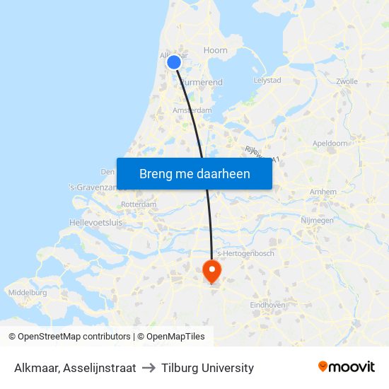 Alkmaar, Asselijnstraat to Tilburg University map