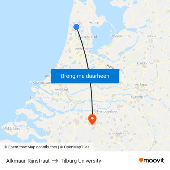 Alkmaar, Rijnstraat to Tilburg University map