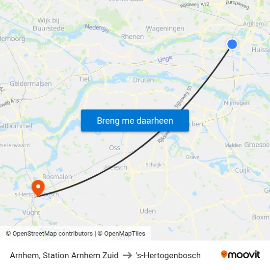 Arnhem, Station Arnhem Zuid to 's-Hertogenbosch map