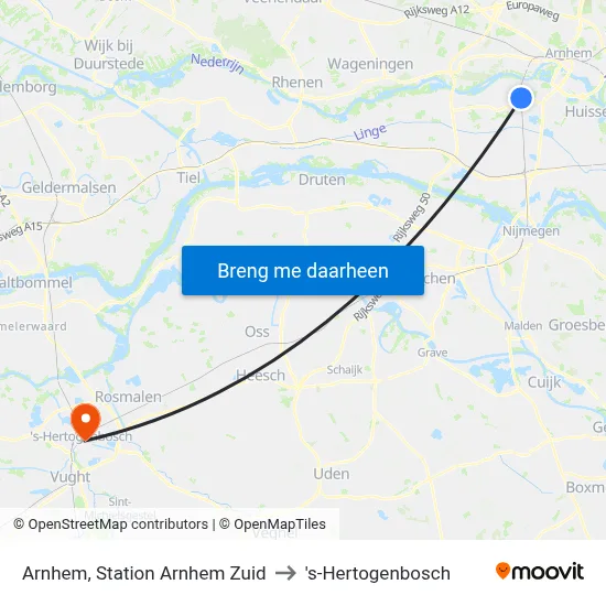 Arnhem, Station Arnhem Zuid to 's-Hertogenbosch map
