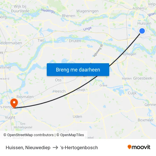 Huissen, Nieuwediep to 's-Hertogenbosch map