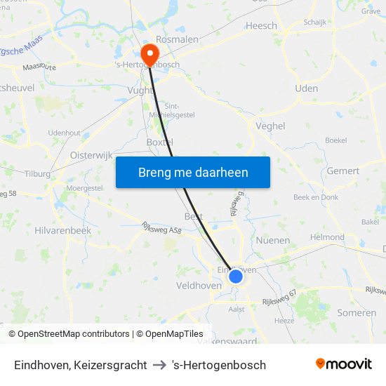 Eindhoven, Keizersgracht to 's-Hertogenbosch map