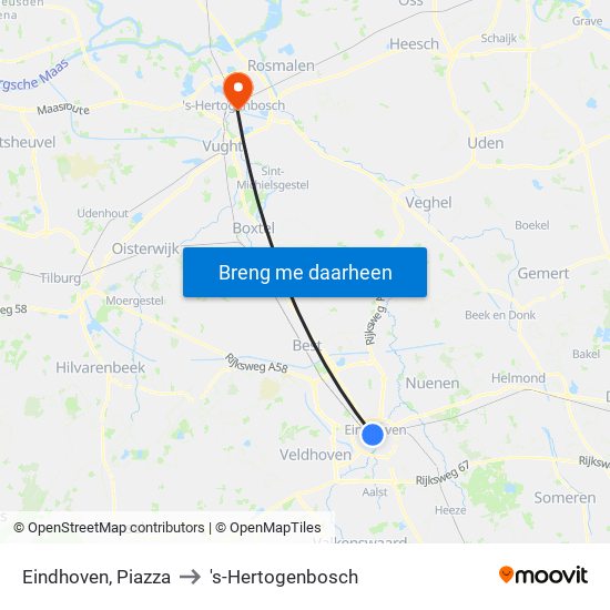 Eindhoven, Piazza to 's-Hertogenbosch map