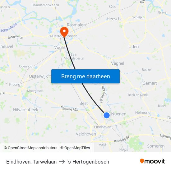 Eindhoven, Tarwelaan to 's-Hertogenbosch map