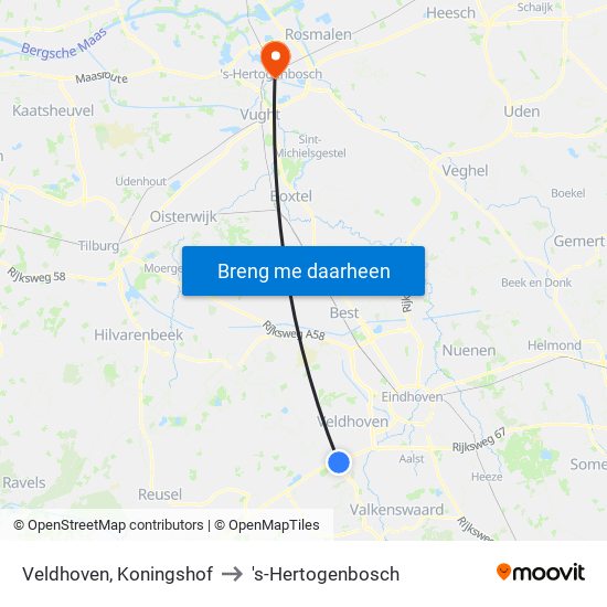 Veldhoven, Koningshof to 's-Hertogenbosch map