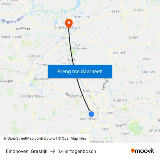 Eindhoven, Grasrijk to 's-Hertogenbosch map