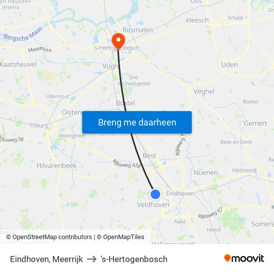 Eindhoven, Meerrijk to 's-Hertogenbosch map