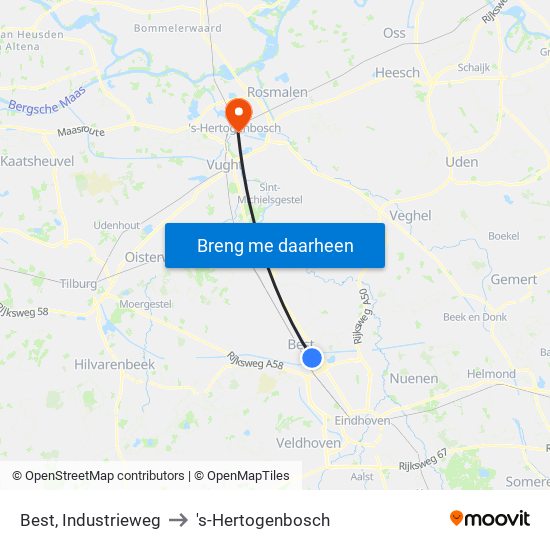Best, Industrieweg to 's-Hertogenbosch map