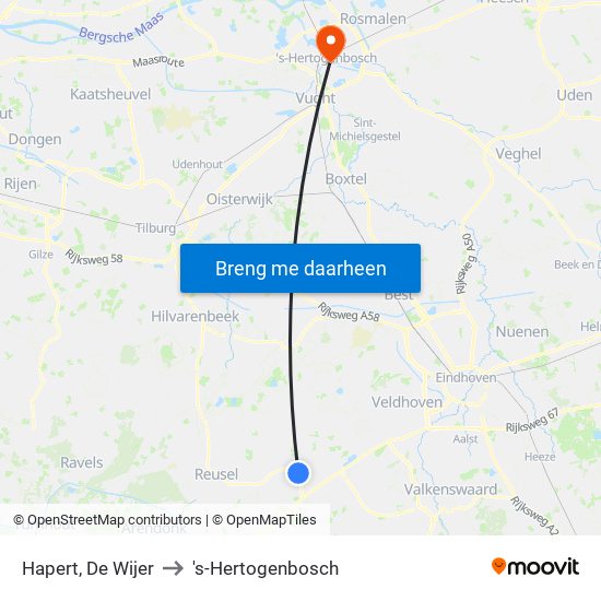 Hapert, De Wijer to 's-Hertogenbosch map