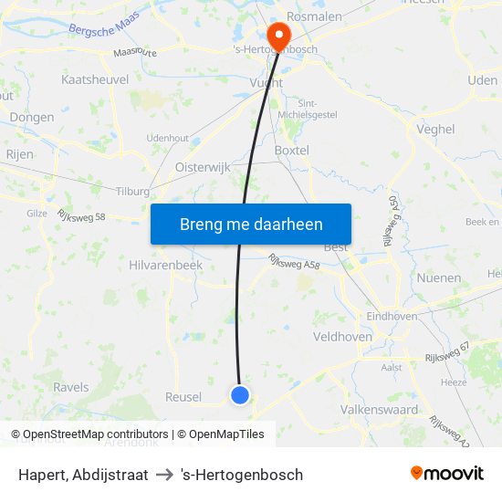 Hapert, Abdijstraat to 's-Hertogenbosch map