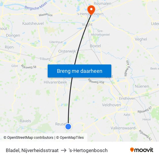 Bladel, Nijverheidsstraat to 's-Hertogenbosch map