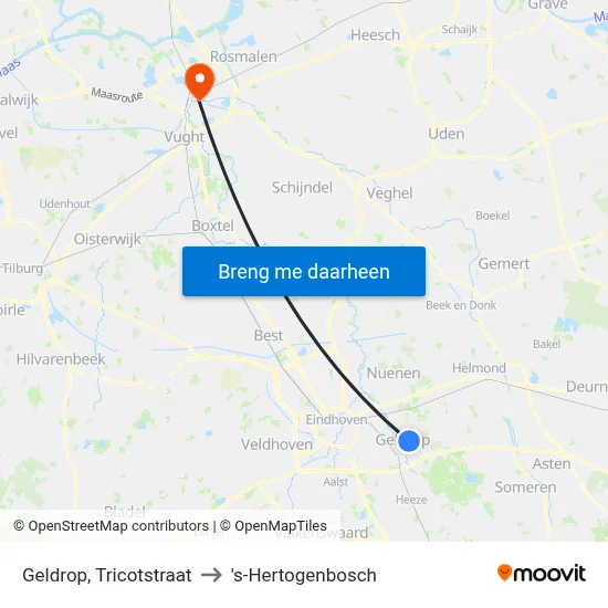 Geldrop, Tricotstraat to 's-Hertogenbosch map