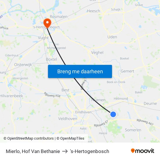 Mierlo, Hof Van Bethanie to 's-Hertogenbosch map