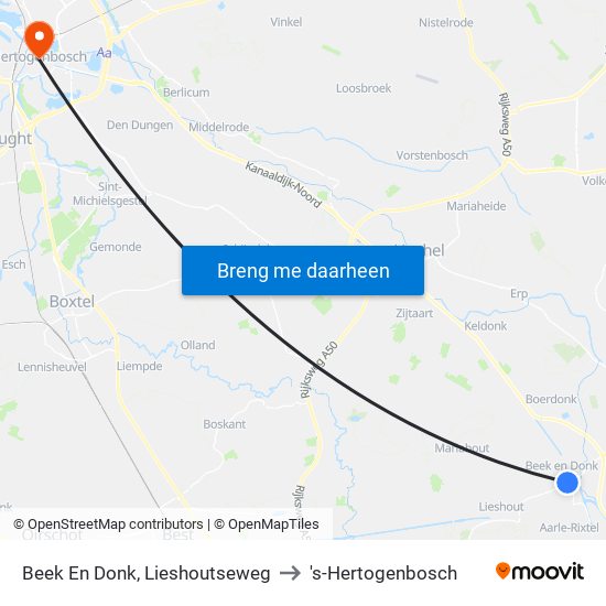 Beek En Donk, Lieshoutseweg to 's-Hertogenbosch map