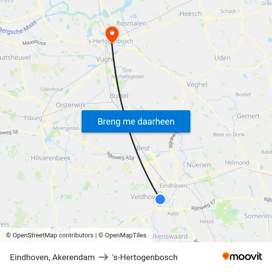 Eindhoven, Akerendam to 's-Hertogenbosch map
