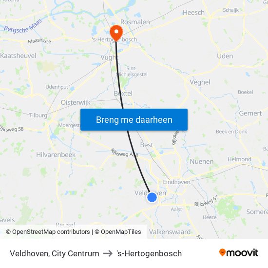 Veldhoven, City Centrum to 's-Hertogenbosch map