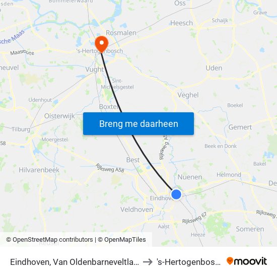 Eindhoven, Van Oldenbarneveltlaan to 's-Hertogenbosch map