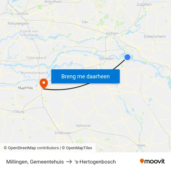 Millingen, Gemeentehuis to 's-Hertogenbosch map
