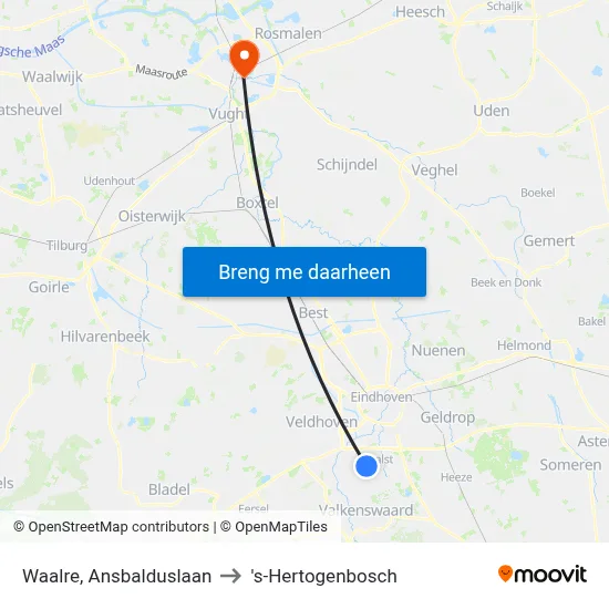 Waalre, Ansbalduslaan to 's-Hertogenbosch map