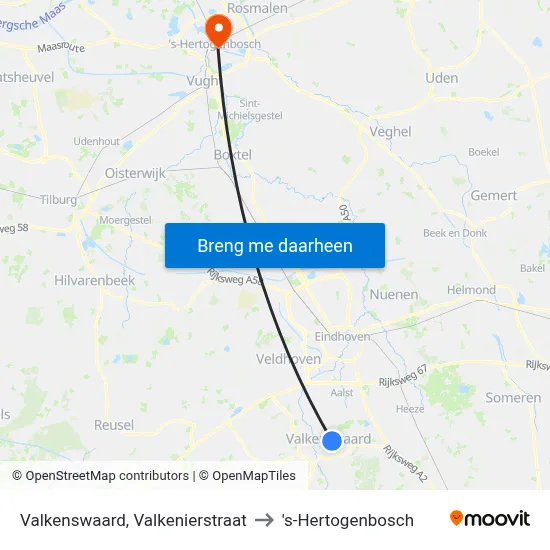Valkenswaard, Valkenierstraat to 's-Hertogenbosch map