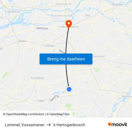 Lommel, Vossemeren to 's-Hertogenbosch map