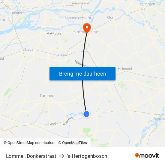 Lommel, Donkerstraat to 's-Hertogenbosch map