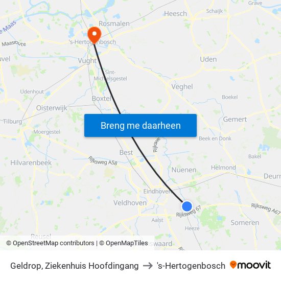 Geldrop, Ziekenhuis Hoofdingang to 's-Hertogenbosch map
