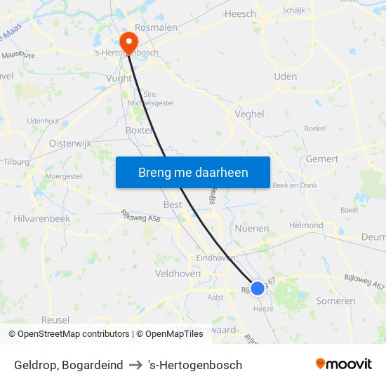 Geldrop, Bogardeind to 's-Hertogenbosch map